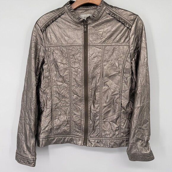 Erin London Womens faux leather metallic Jacket size medium Zip-Up pockets - Picture 5 of 16